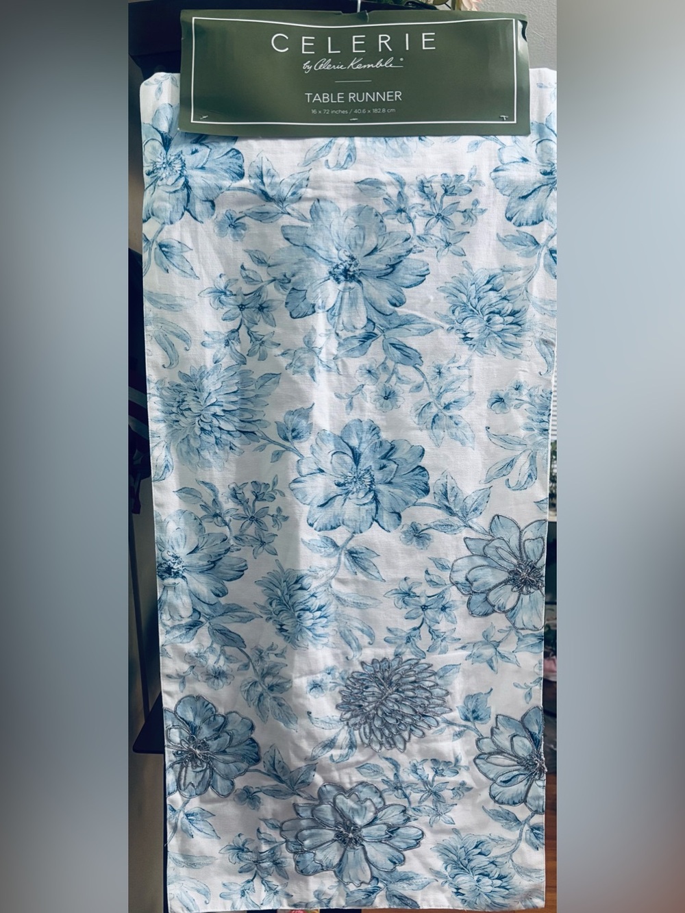 Blue Floral Embroidered Table Linen 100% cotton